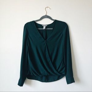 H&M Sage Wrap V Neck Draped Blouse